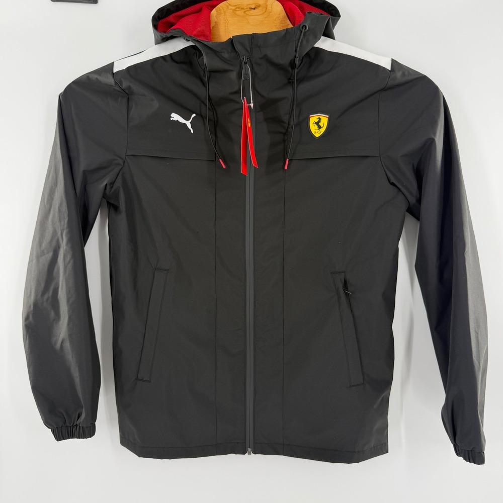 Puma Ferrari Scuderia Mens Hooded Windbreaker Jacket Black Red 620942-01 Small